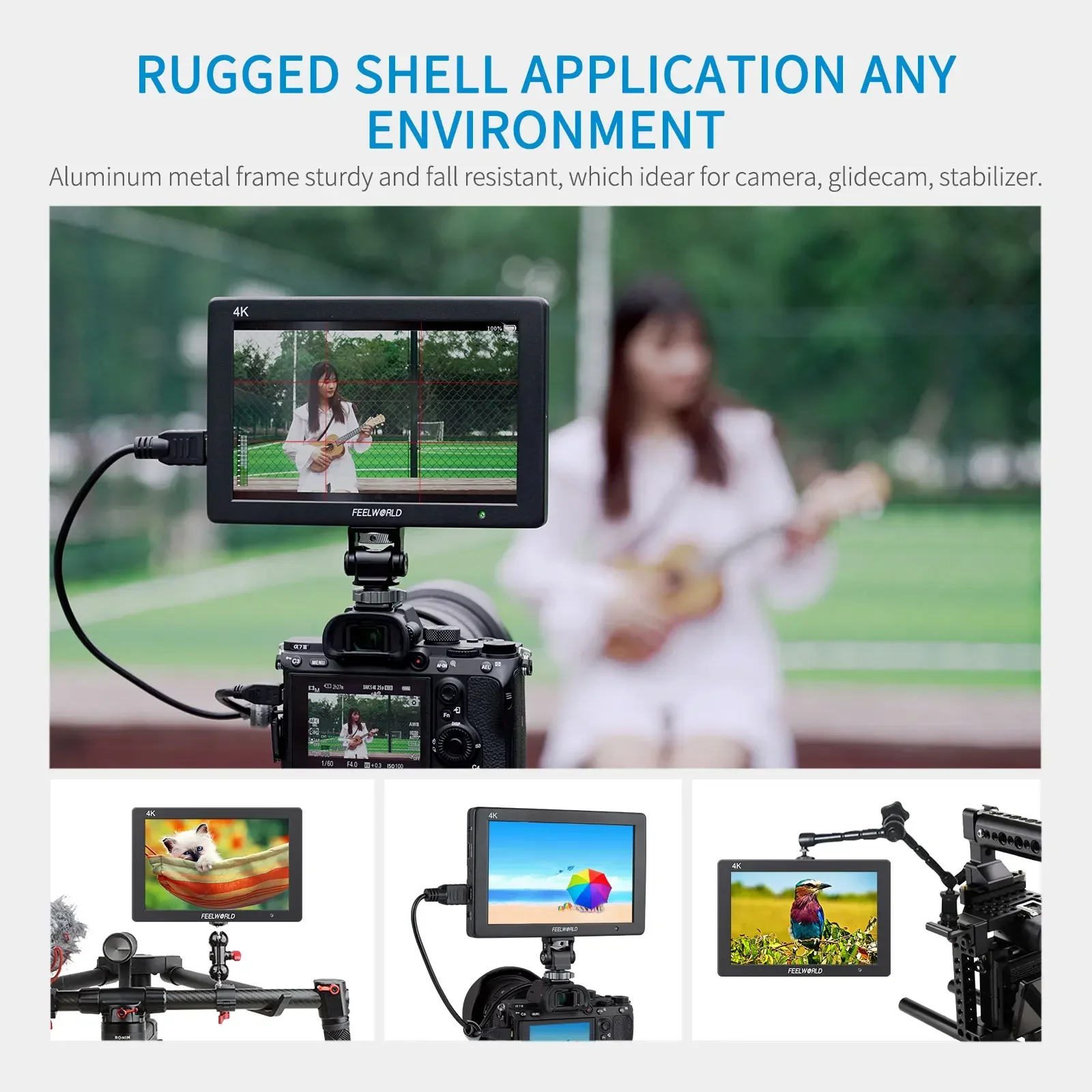 شاشة تصوير FEELWORLD T7 PLUS مقاس 7 بوصات IPS 160 رؤية واسعة جدًا ثلاثية الأبعاد LUT Rec.709 4K HDMI I/O هيكل من الألومنيوم سهل التعديل #4