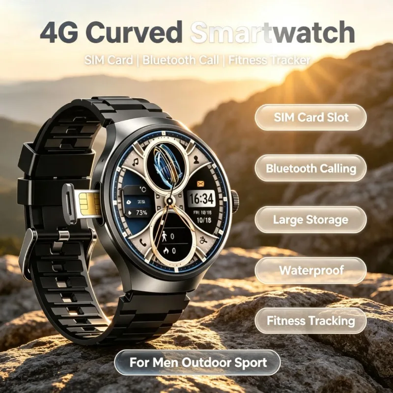 Men 4G Android Smartwatch, Independent Call WiFi Touch‑Screen Waterproof Outdoor Sport Fitness Wrist Watch