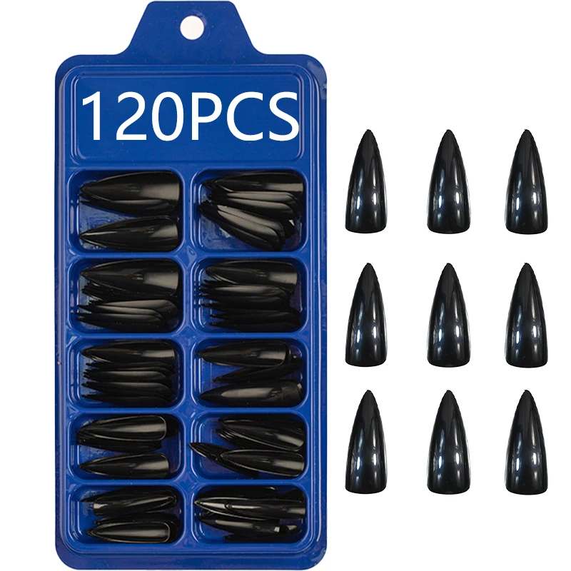 120 Stück in 12 Größen, aufdrückbare Nägel, glänzende Unifarbe, aufdrückbare Nägel, lange spitze Nägel, künstliche Nägel mit vollständiger Abdeckung, su – Detail 2