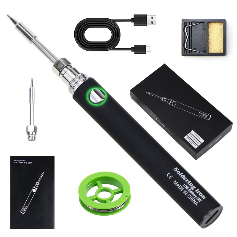 Cordless Soldering Iron Tool Pen Portable USB 5V 8W Electric Powered 3 Tip Kit Rechargeable and Temperature Adjustment Cordless