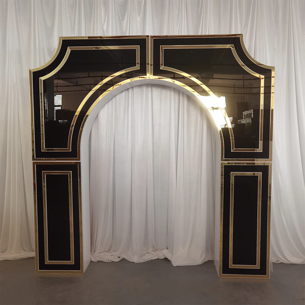 

Luxury Exquisite Black And Gold Freestanding Backdrop Wall Stand Arch For Party Ideals