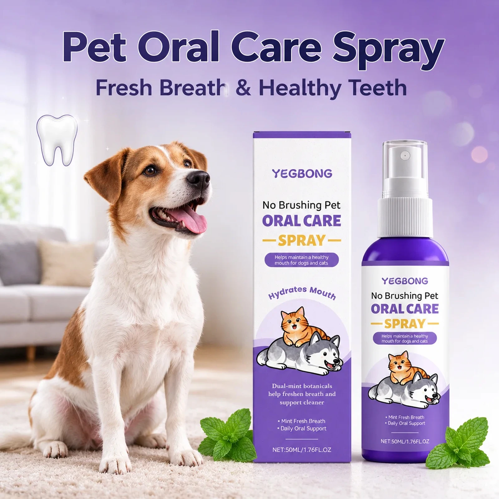 Pet Oral Care Spray Remove Plaque and Tartar Freshen Breath Fresh Breath Spray Mint Dental Care Spray for Dogs Cats Oral Hygiene