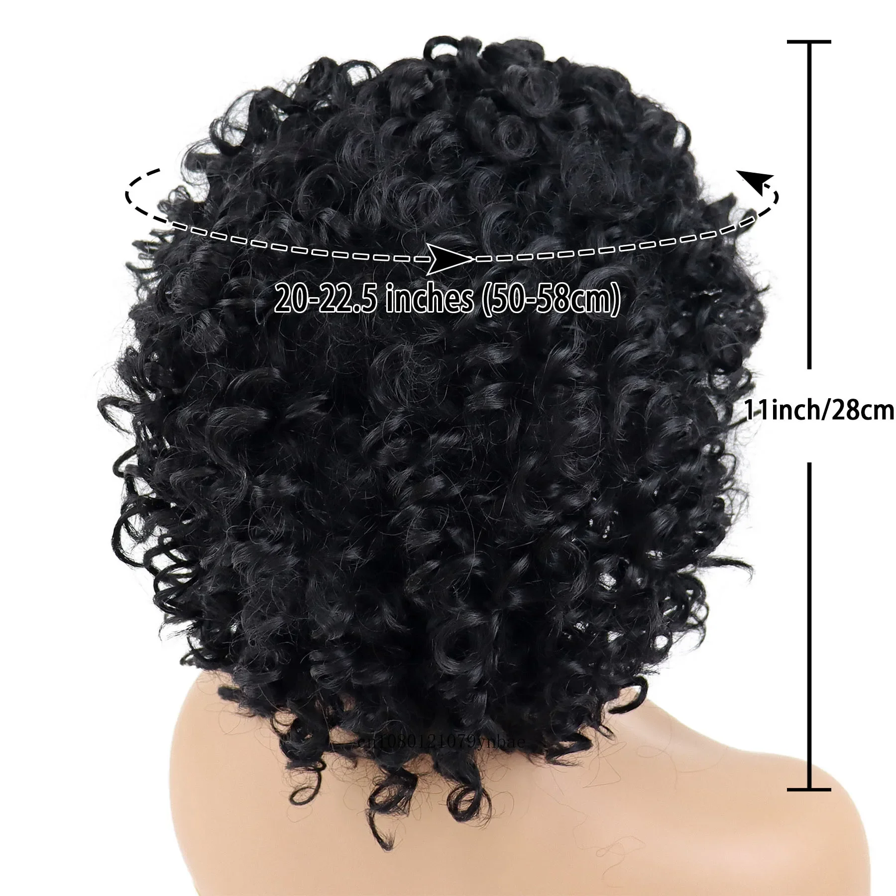 Wig hitam sintetis dengan poni untuk wanita Wig keriting Afro pendek gaya rambut Amerika Afrika tahan panas pesta kostum Halloween