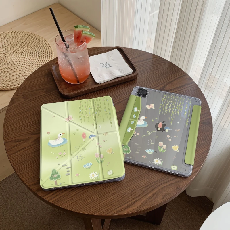 Cute Duck Flowers Tablet Case For iPad Pro 11 12.9 13 A16 M2 M4 M3 M5 Shell 8.3 9.7 10.2 5/6/7/8/9/10/11th Air 2 3 4 5 6 7 Cover