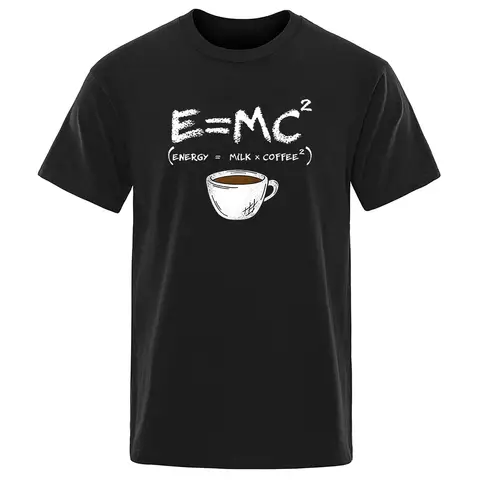 남성용 캐주얼 통기성 티셔츠, 웃긴 코튼 루즈핏 티셔츠, 스트리트 오버사이즈 티셔츠, 에너지 = 우유 + 커피 인쇄