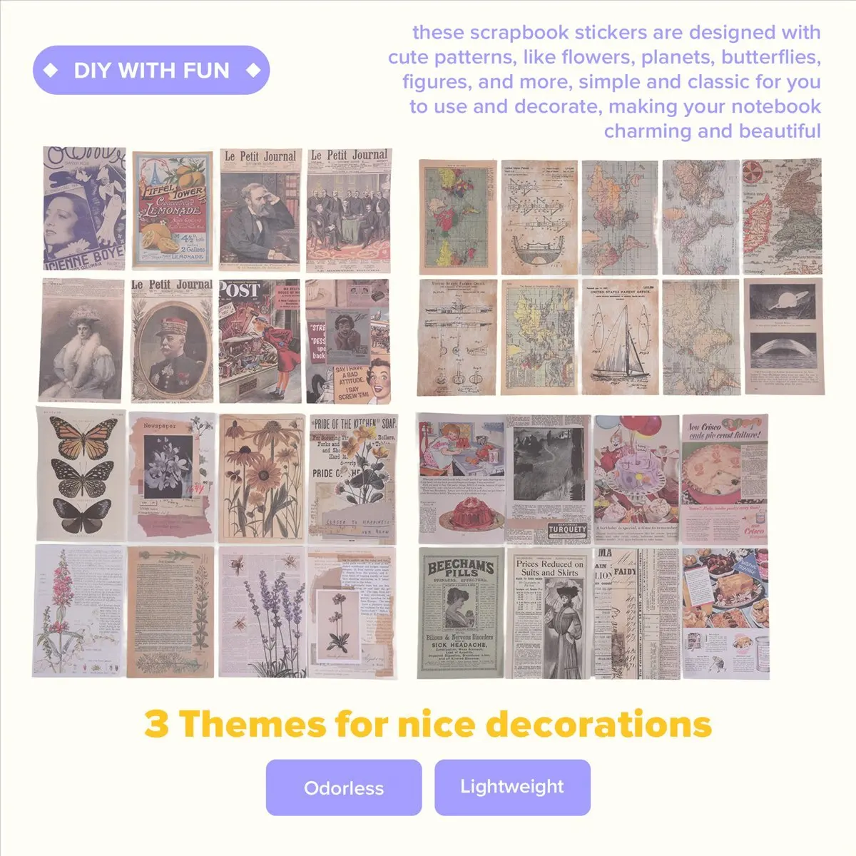 Super Sale 600 Pieces Vintage Stickers Journaling Paper Antique Scrapbooking Journaling Paper Aesthetic Scrapbook Paper Stickers