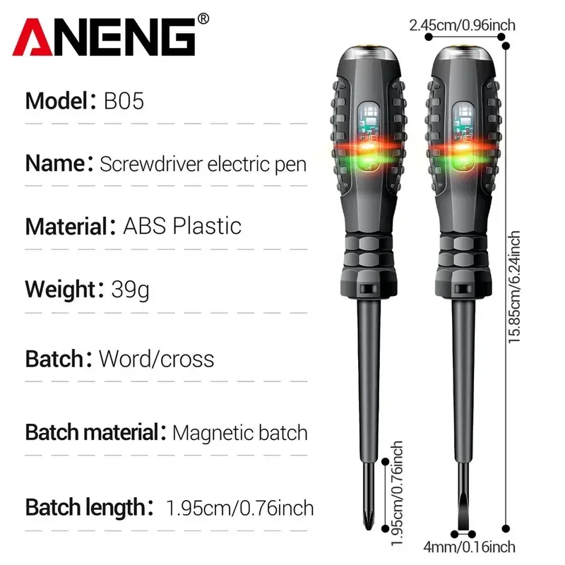 ANENG Highlighted Colored Light Electrical Tester Pen, Flat-Head Cross-Head Screwdriver, Wire Break Detection