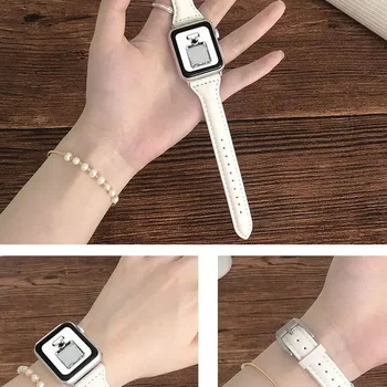 애플 워치 밴드용 가죽 스트랩, 슬림 손목 밴드 팔찌, iwatch 시리즈 8 울트라 7 6 5 4 se, 44mm, 40mm, 41mm, 38mm, 45 mm