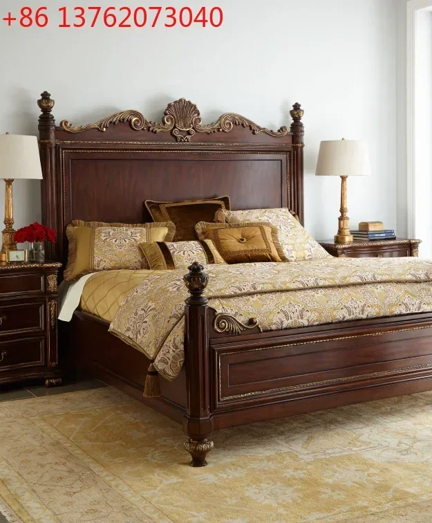 

Мягкая кровать из массива дерева для гостиничных номеров и вилл, двуспальная кровать размера King-size