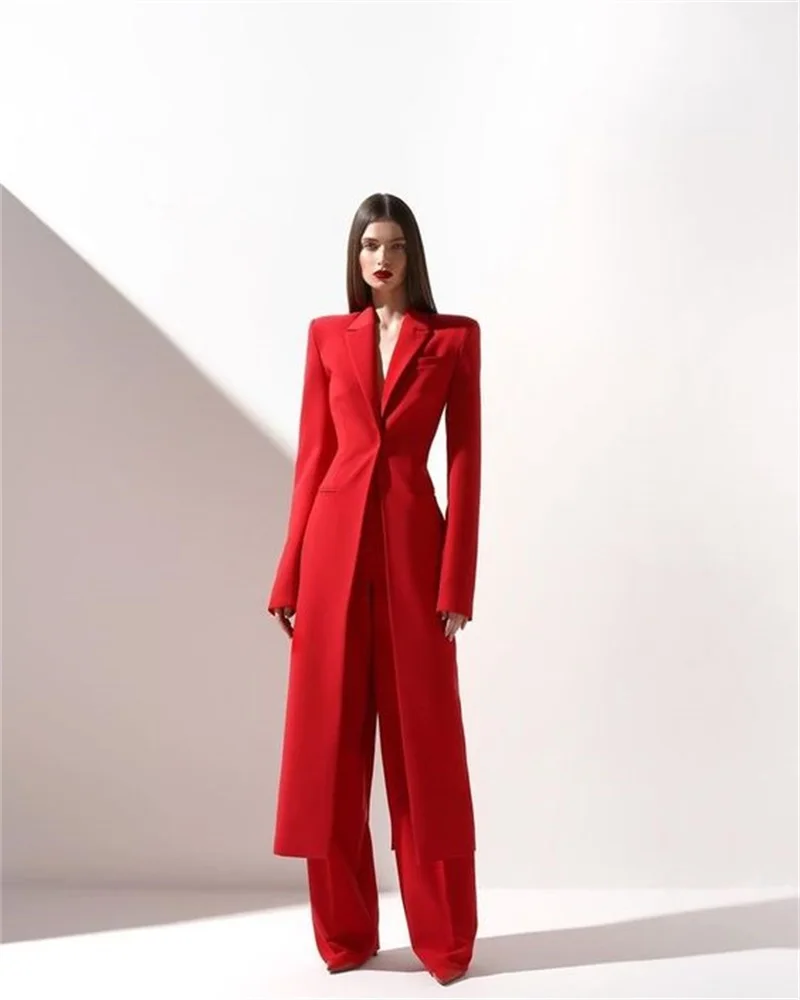 Traje de diseñador de estilo largo para mujer, conjunto de 2 piezas, Blazer + Pantalones, vestido Formal de boda, fiesta de graduación, un botón, hecho a medida