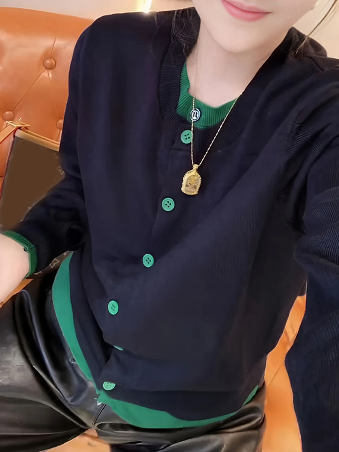 

Круглый вязаный повседневный длинный свек для поездок на работу, легкий роскошный открытый кардиган, искусственный женский топ из двух предметов