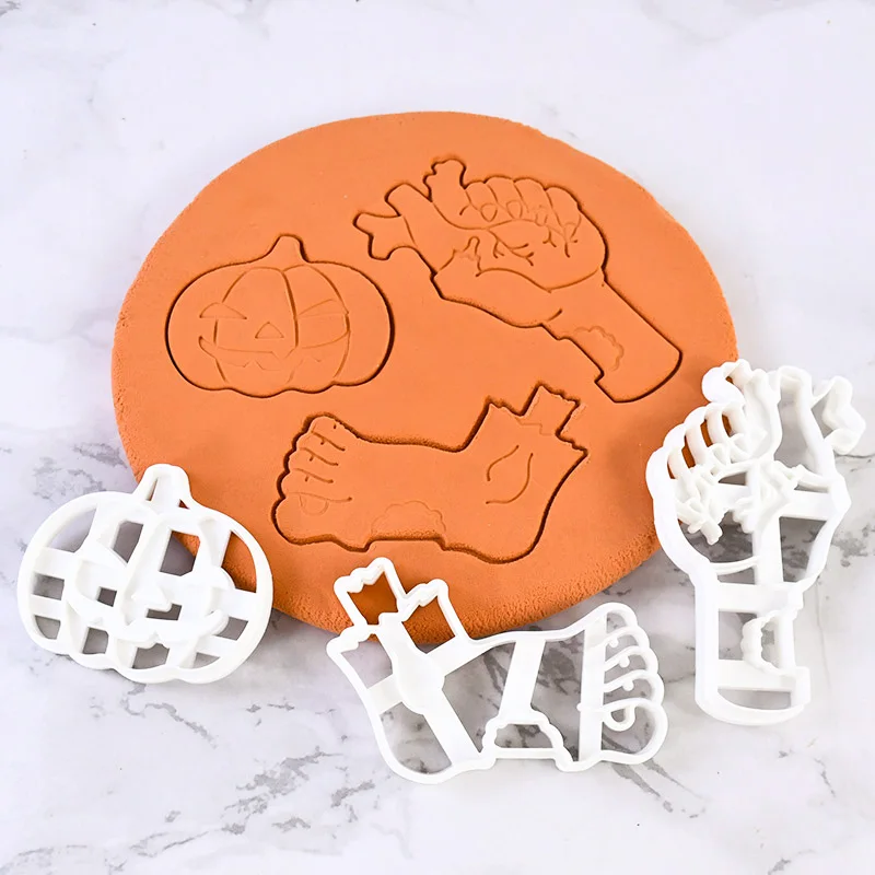 Halloween Cookie Cutter 3D Plastic Pumpkin Cat Witch Biscuit Fondant Embosser Stamps Sugarcraft Chocolate Cake Decorations Tool
