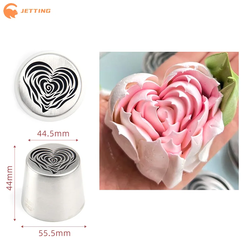 Stainless Steel XL Heart Rose Flower Pattern Russian Icing Tip Marshmallow Piping Nozzle Decorating Utensils Baking Cake Tool