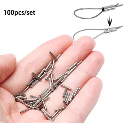 Tubo de pesca redondo de cobre plateado, 100 piezas, manguitos de crimpado, Conector de 1,0mm-3,0mm, accesorios de línea de pesca, herramienta