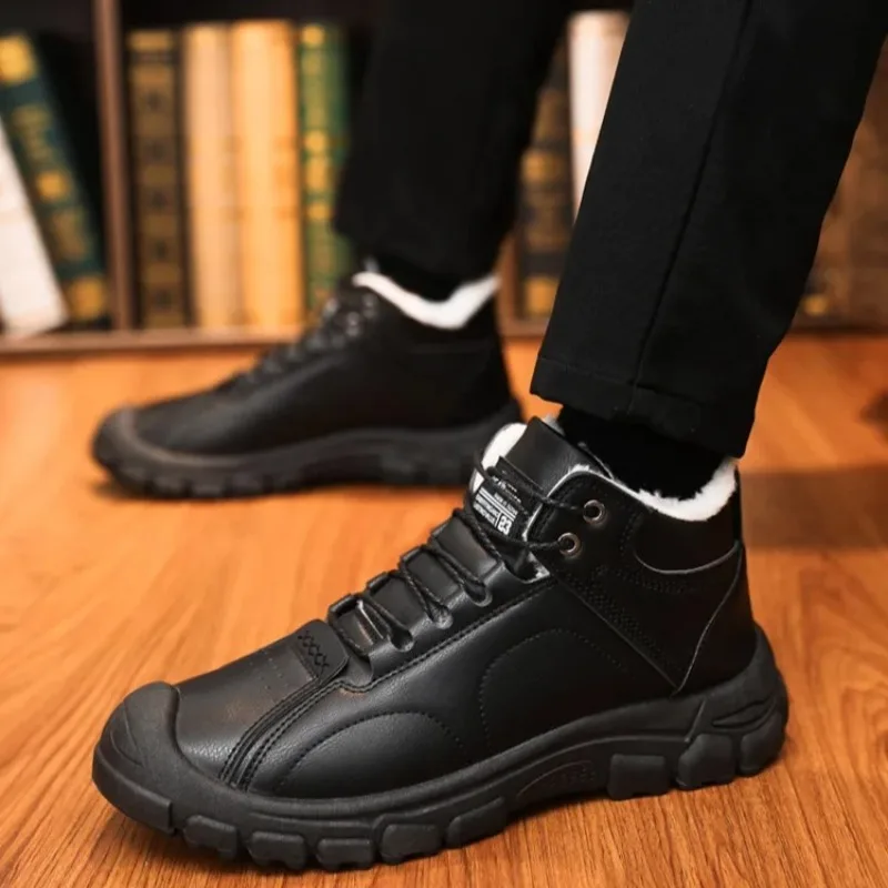 2026New Winter Mens Shoes Thickened Plush Warm Snow Boots Lace Up Platform Boots Fashion High Top Cotton Shoes Botas Para Hombre