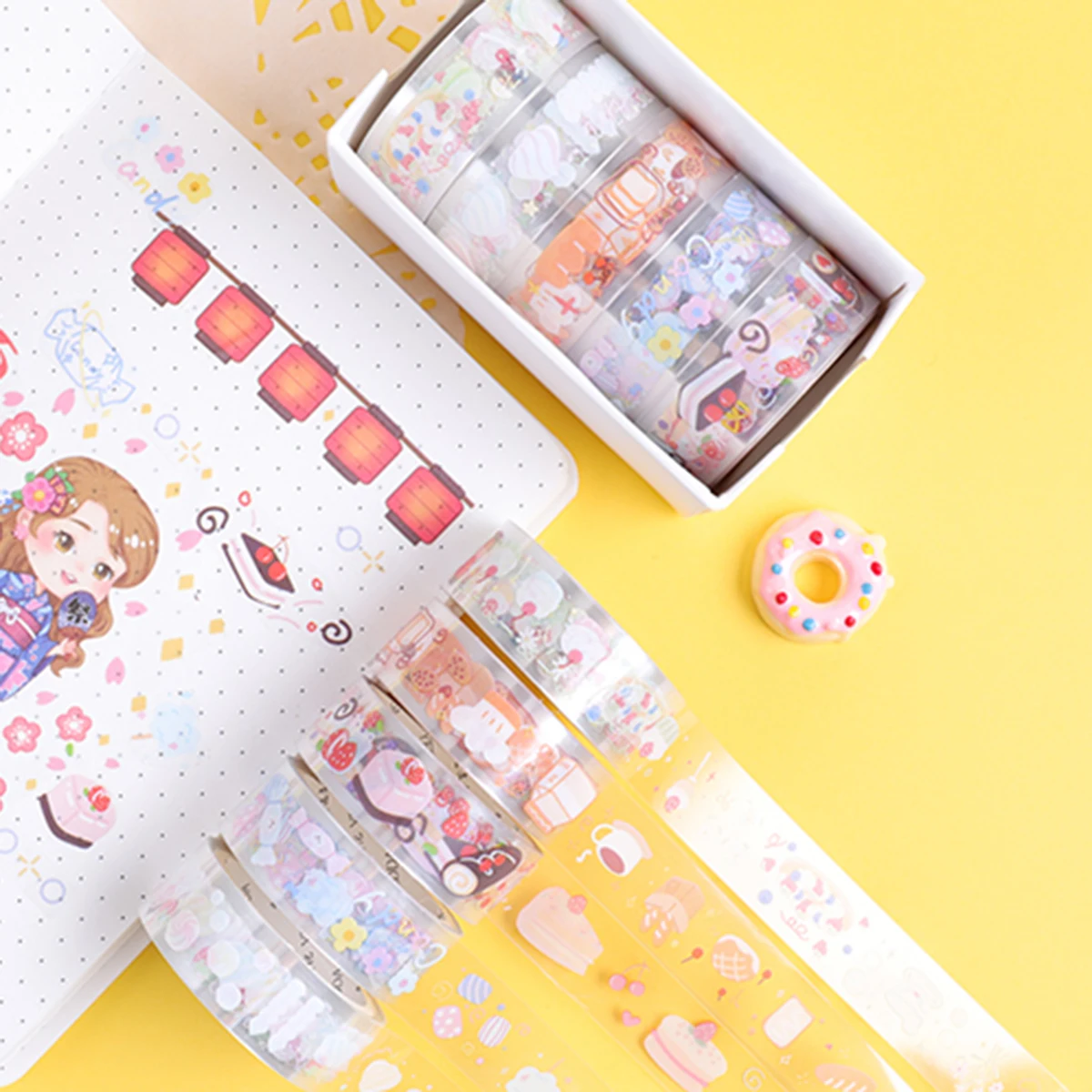 5 Rolls Clear PET Washi Tape Set, 1.5cm×2m Transparent Decorative Tape for Scrapbook Journaling Planner DIY Craft Supplies