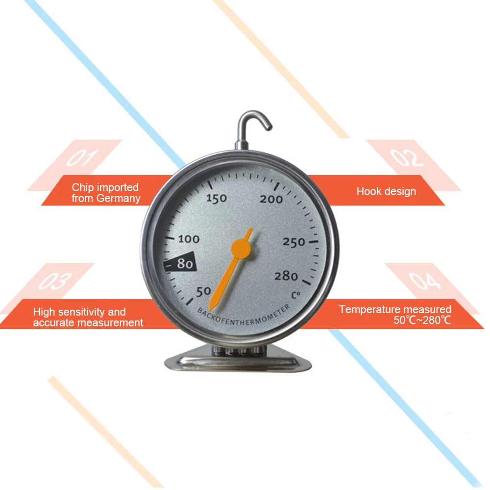 Kitchen Thermometer Stainless Steel Oven Thermometer Stand BBQ Cooking Meat Food Temperature Measurement Tools 50-280℃