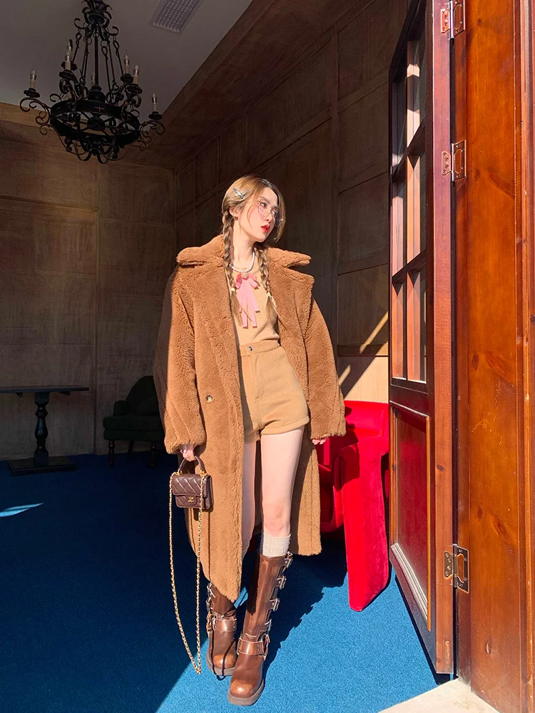 

Lamb Fur Jaet Women's Mid-Length Outerwear Premium Unique Sle Autumn Winter Commute Faion Thiened Long Sve C...