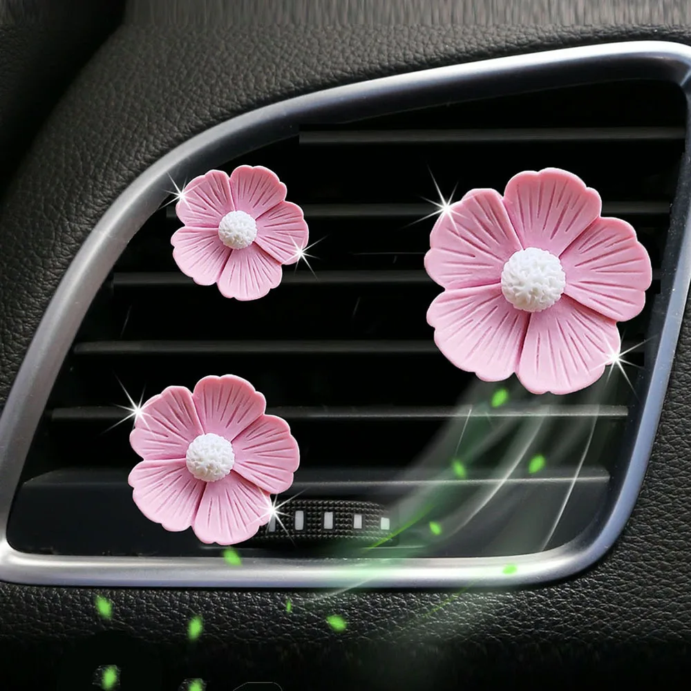3-Piece set of fresh peach blossom five-petaled flower car trend fragrance clip daisy car interior car air freshener