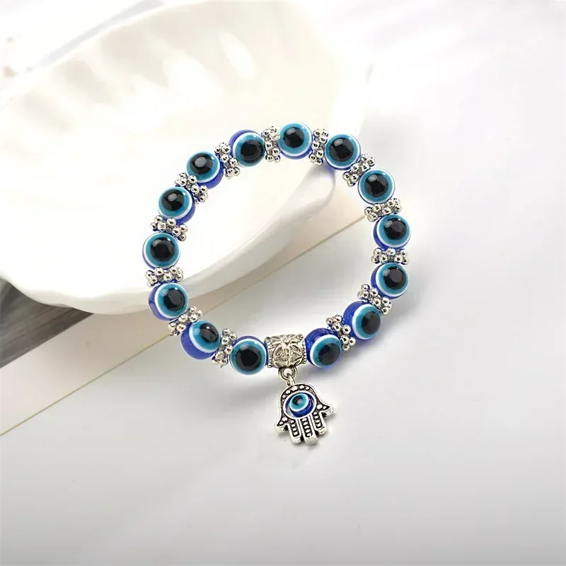 2pcs Vintage Blue Evil Eye Bracelet for Women Wishing Lucky Amulet Hand of Fatima Bracelet Lucky Turkey Colorful Simple Trendy