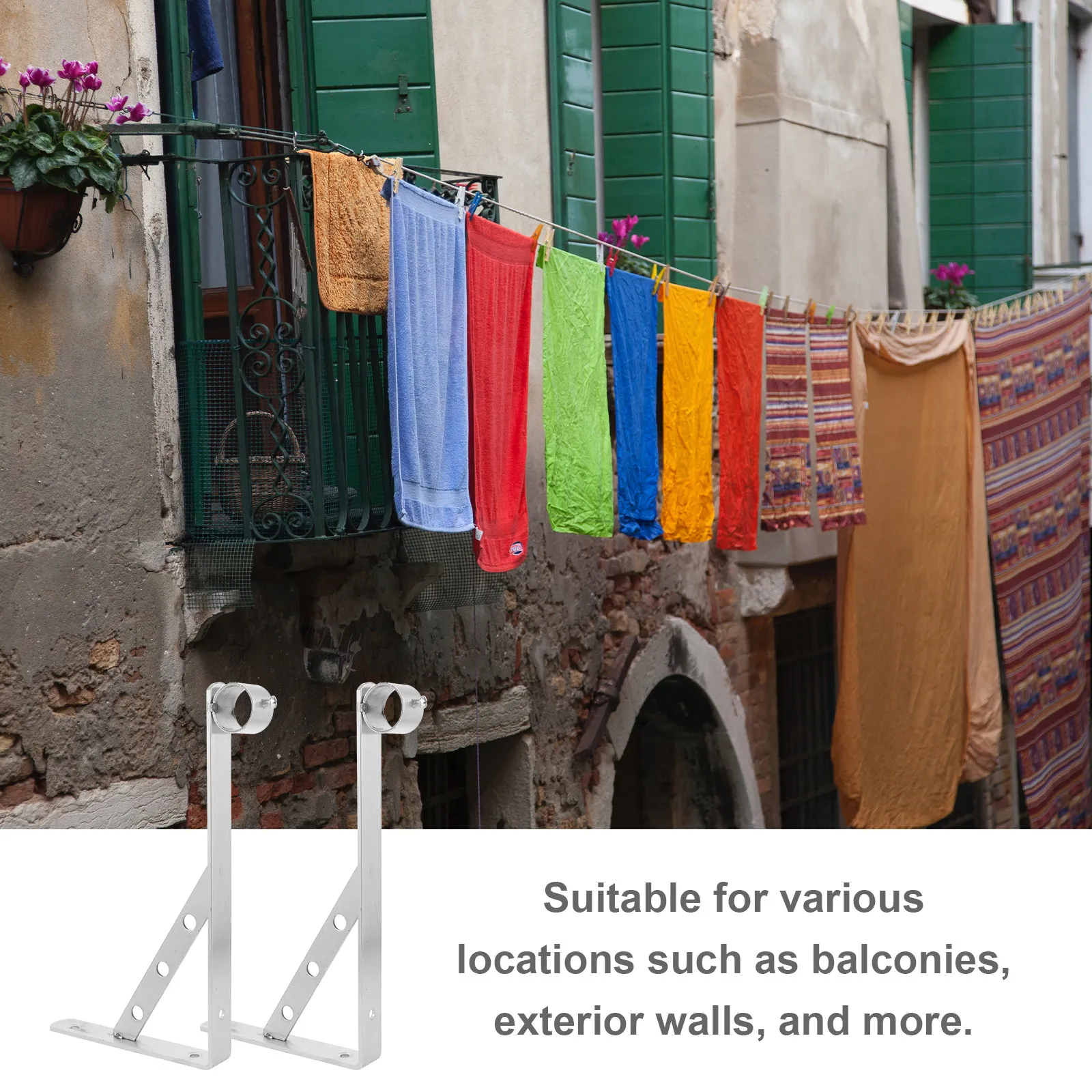 

2Pcs Heavy Duty Triangle Bracket Wall Mount Clothes Drying Rack Stand for Balcony Outdoor Use Clothesline Pole Holder with Rust