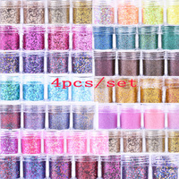 4pcs/lot Chunky Holographic Glitter Set, 500 Colors Chunky Loose Glitter For Body/Face/Nail/Makeup Glitter Dust Nails Set 10ml