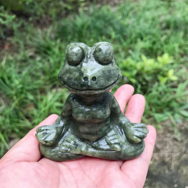 8CM Natural Ophiolite Yoga Frog Carved Meditation Frog Statue Reiki Healing Mineral Gemstone Crystal Crafts For Home Decor 1pcs