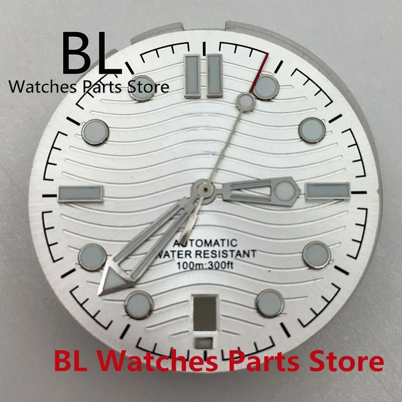 BL 31mm Sterile Watch Dial Hands White Silver/rose gold Edge Fit NH35 Movement Watch Accessories 6 o'clock Date Window Luminous