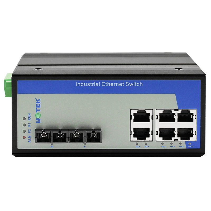 UOTEK 8 Ports Network Managed Fast Ethernet Switch Custom DIN-rail 2 Fibers 100M Single Mode RJ45 Port UT-62208F-6T2SC-MNF