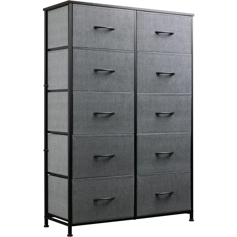 

10-Drawer Dresser, Fabric Storage Tower for Bedroom, Hallway, Closets, Tall Chest Organizer Unit with Textured Print Fabric Bins