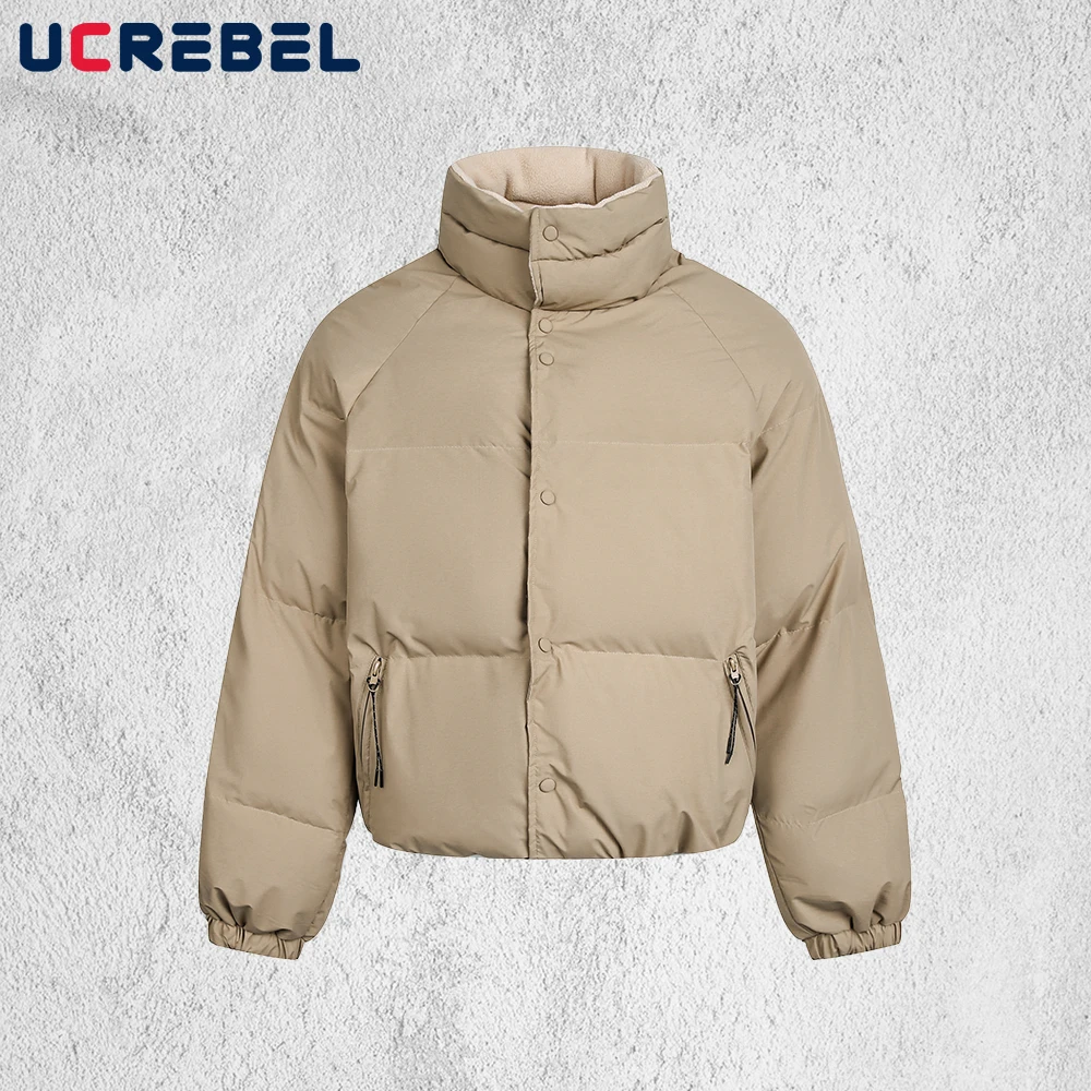 

Сплошной цвет стеганая куртка мужская зимняя уличная куртка на молнии с карманом свободный длинный рукав воротник-стойка толстая верхняя одежда мужская