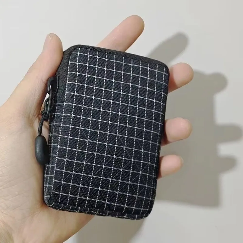 New Fabric Zipper Card Holder Grid Pattern Compact Coin Purse Minimalist Style Card Case Daily Commute