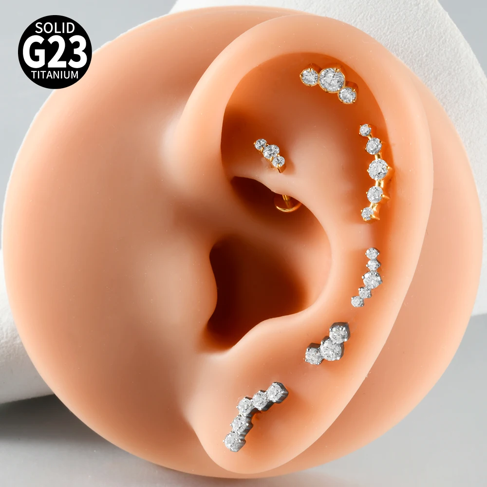 1PC G23 Titanium Clear CZ Gem Labret & Lip Stud Internal Thread Curved Tragus Cartilage Helix Earrings Body Piercing Jewelry 16G view 6