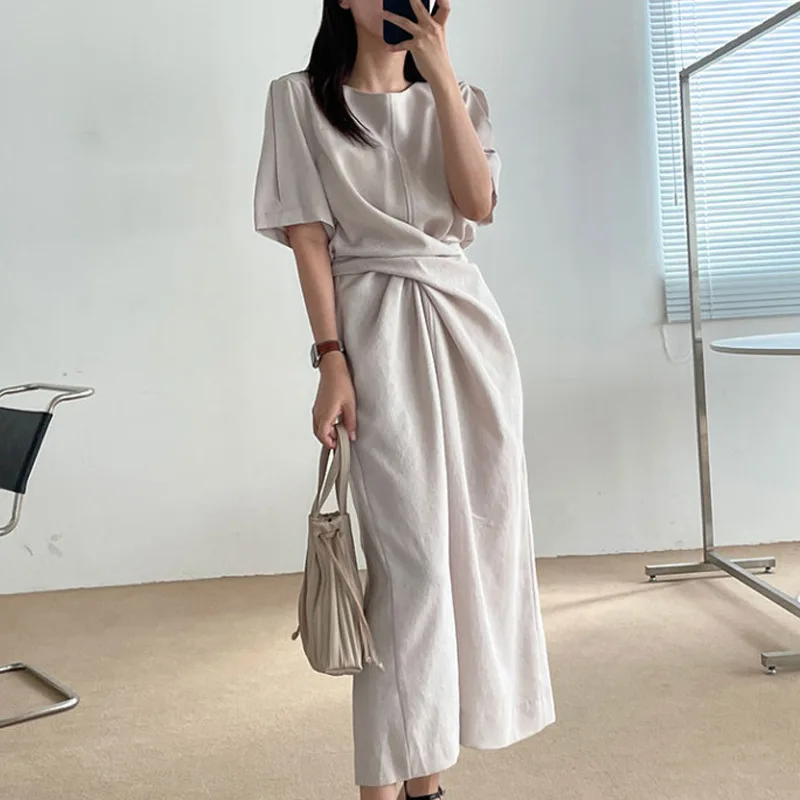 Women Long Dress Dresses A Line Vestidos Y2k Streetwear Round Neck Short Sleeve Elegant Party Tight Waist Work 2026 Summer
