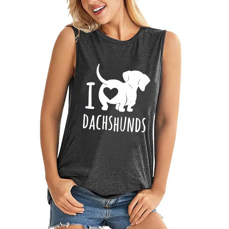 

New Summer Fashion Women'S Vest I Love Dachshund Printed Sleeveless Tops Casual Tops Loose Yoga Tank Tops