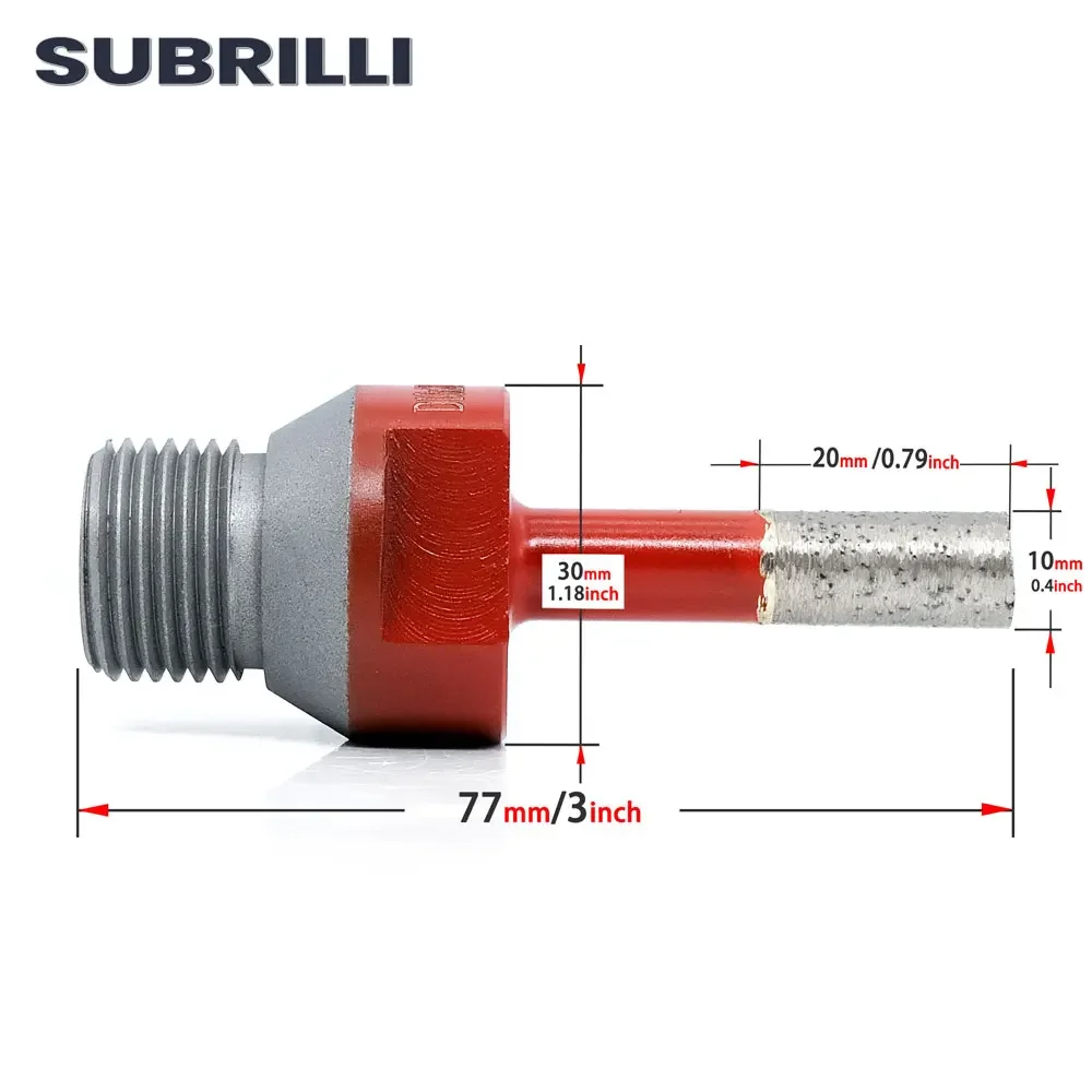 SUBRILLI 다이아몬드 코어 드릴 비트, 스톤 화강암 석영 도자기 카운터 싱크 드릴링용, 10mm CNC 핑거 밀링 비트, 1/2 가스