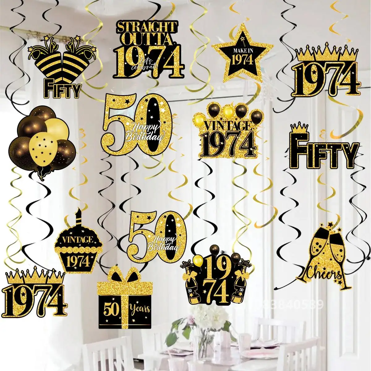 Vintage 1974 50th Birthday Hanging Swirls Ceiling Garland Spiral Party Decorations for 50 Years Old Fifty Birthday Supplies