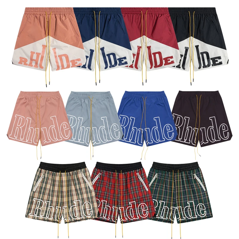 26SS High Quality Rhude Casual Shorts Summer Streetwear Men's Loose Logo Print Sports Shorts