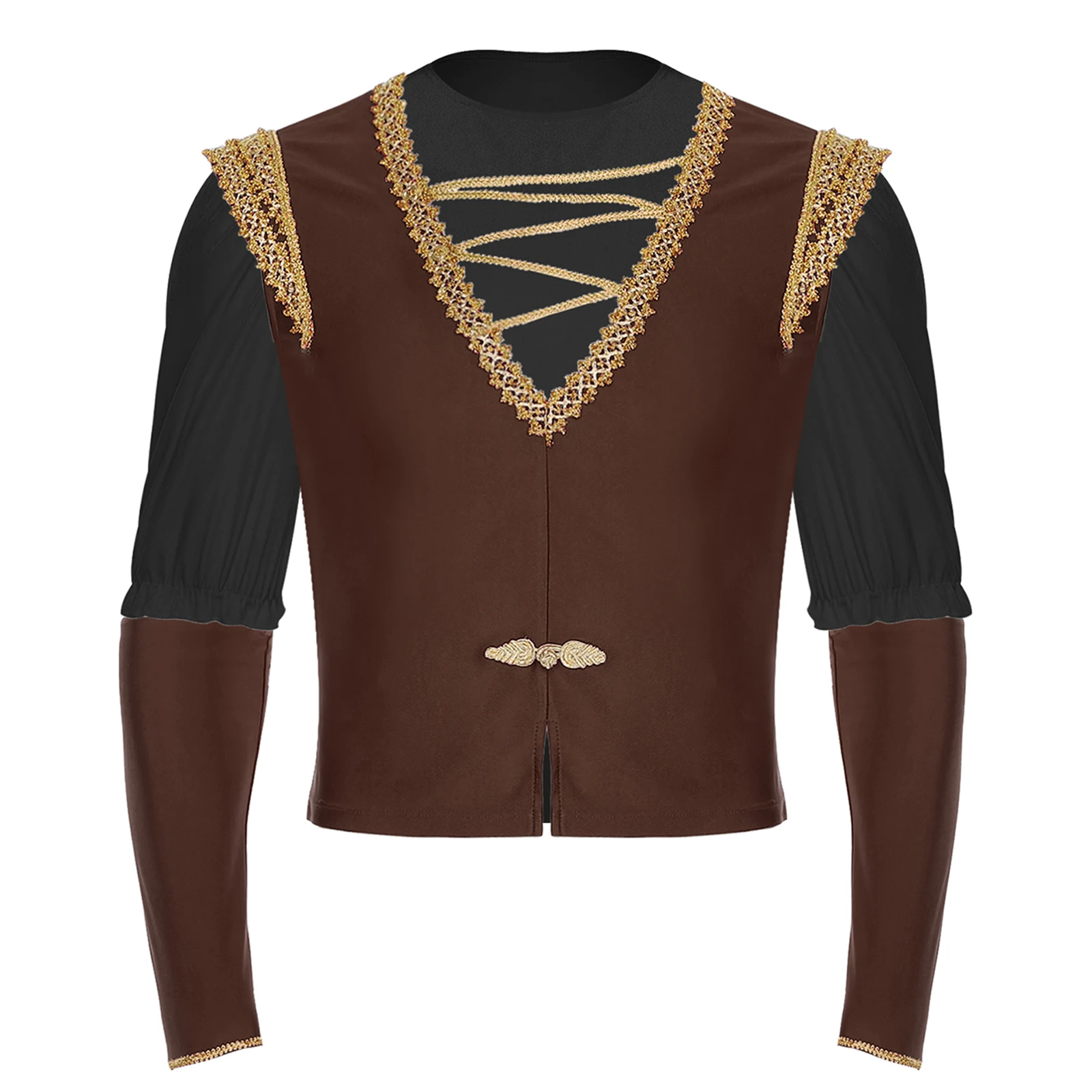 

Regal Prince Dance Costume for Men – Velvet V-Neck Shirt with Gold Trim Vest & Detachable Sleeves for Steampunk, Stage & Cosplay