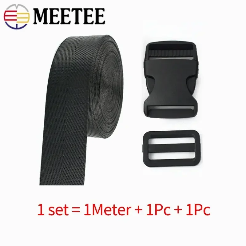 2/5Set 25-50mm Nylon Webbing Tape+Plastic Side Release Buckle+Tri Glide Slider Clasp Bag Strap Ribbon Buckles DIY Accessories