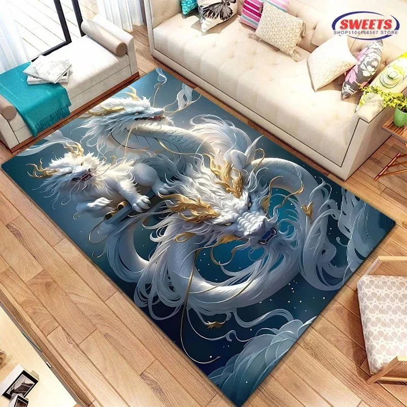 سجادة منطقة بتصميم تنين مطبوعة ثلاثية الأبعاد مضادة للانزلاق لغرفة المعيشة وغرفة النوم والمكتب، سجادة أرضية متينة قابلة للغسل لديكور المنزل