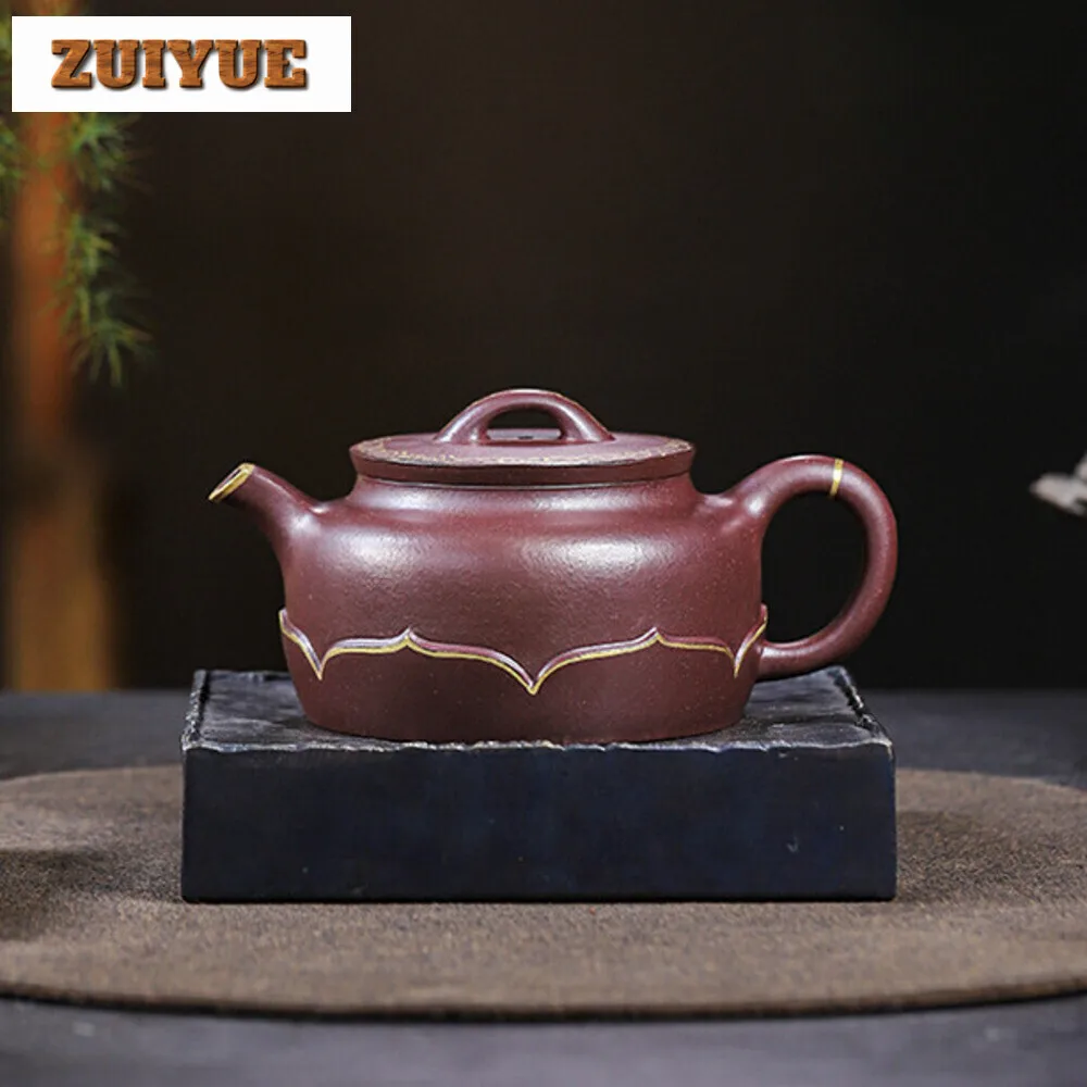 350ML Creative Yixing Purple Clay Teapots Handmade  Gold Tracing Pot Raw Ore Purple  Mud Kettle Chinese Zisha Tea Set Ornaments