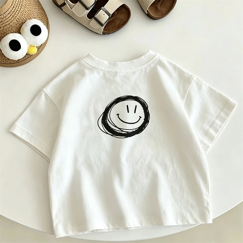 Summer Clothes For 1-7Years Old Child White Darkgray Brown T-shirt Thin All-match Base Shirt Toddler Boys Loose Simple Tees