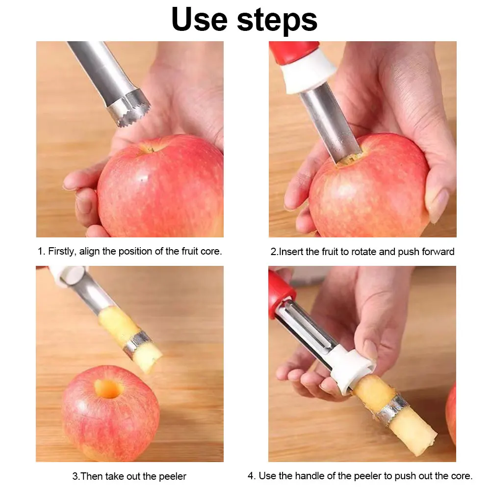 2 in 1 Apple Core Remover Telescopic Stainless Steel Fruit Corer Apple Coring Tool Apple Seed Remover Kitchen Gadgets Tool