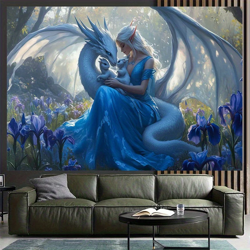 1pc Enchanted Dragon & Fairy Tale Princess Tapestry, Magical