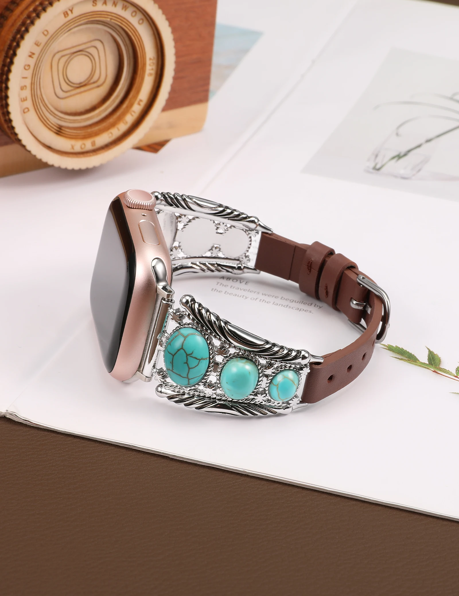 TOYOUTHS Boho Turquoise Leather Band for Apple Watch Band 40mm 41mm 42mm 44mm 45mm Women Bracelet for iwatch Ultra 9 8 7 6 5 4 3