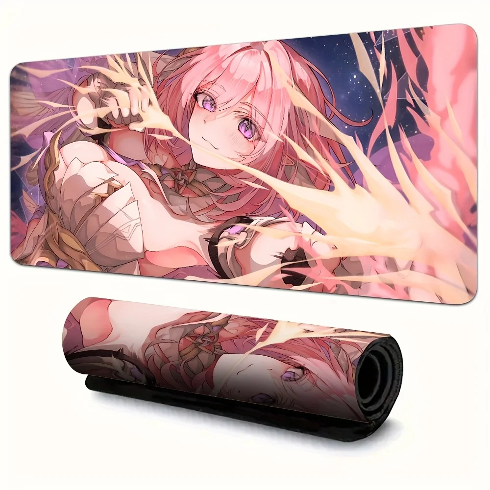 XXL Elegant Anime Elf Girl Gaming Mouse Pad, Non-Slip Rubber Stitched Edge, Washable Large Desk Mat for PC Gamer & Office