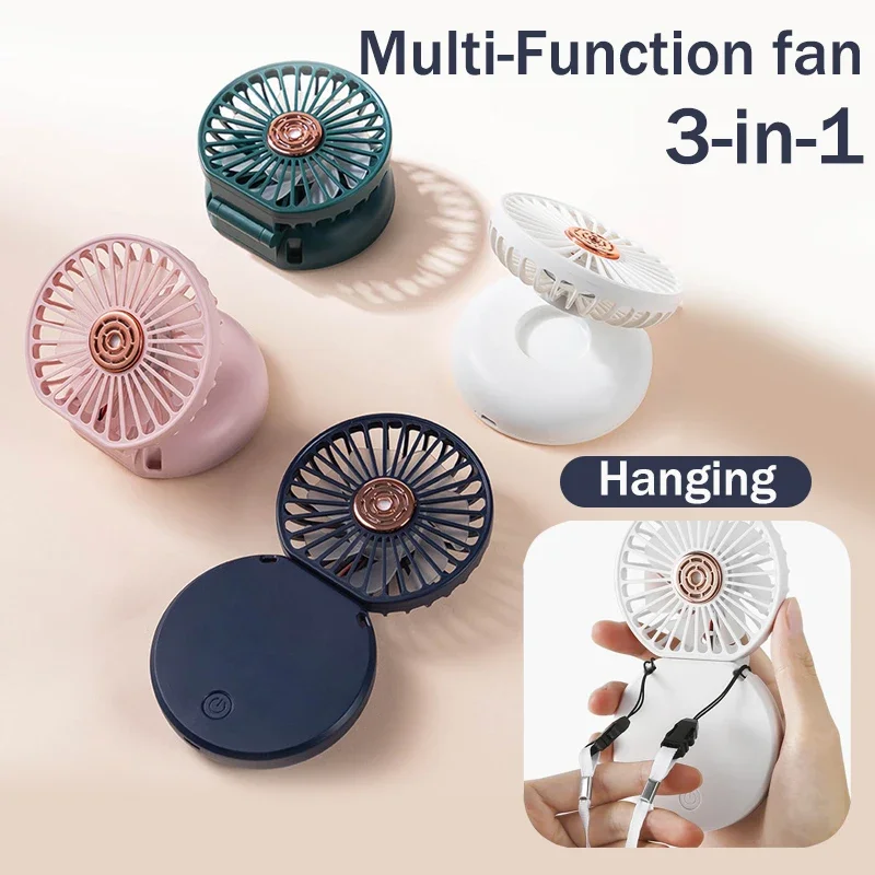 3 Speed Strong Wind Desk Portable Air Cooler Summer Mini Fan for Neck USB Rechargeable Foldable Fan,for Camping