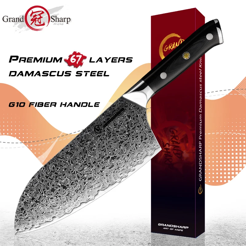 

Grandsharp Cleaver Knife 7.2 Inch AUS-10 Japanese Damascus Steel Kitchen Knives 67 Layers Butcher Tools Chef's Knife G10 Handle