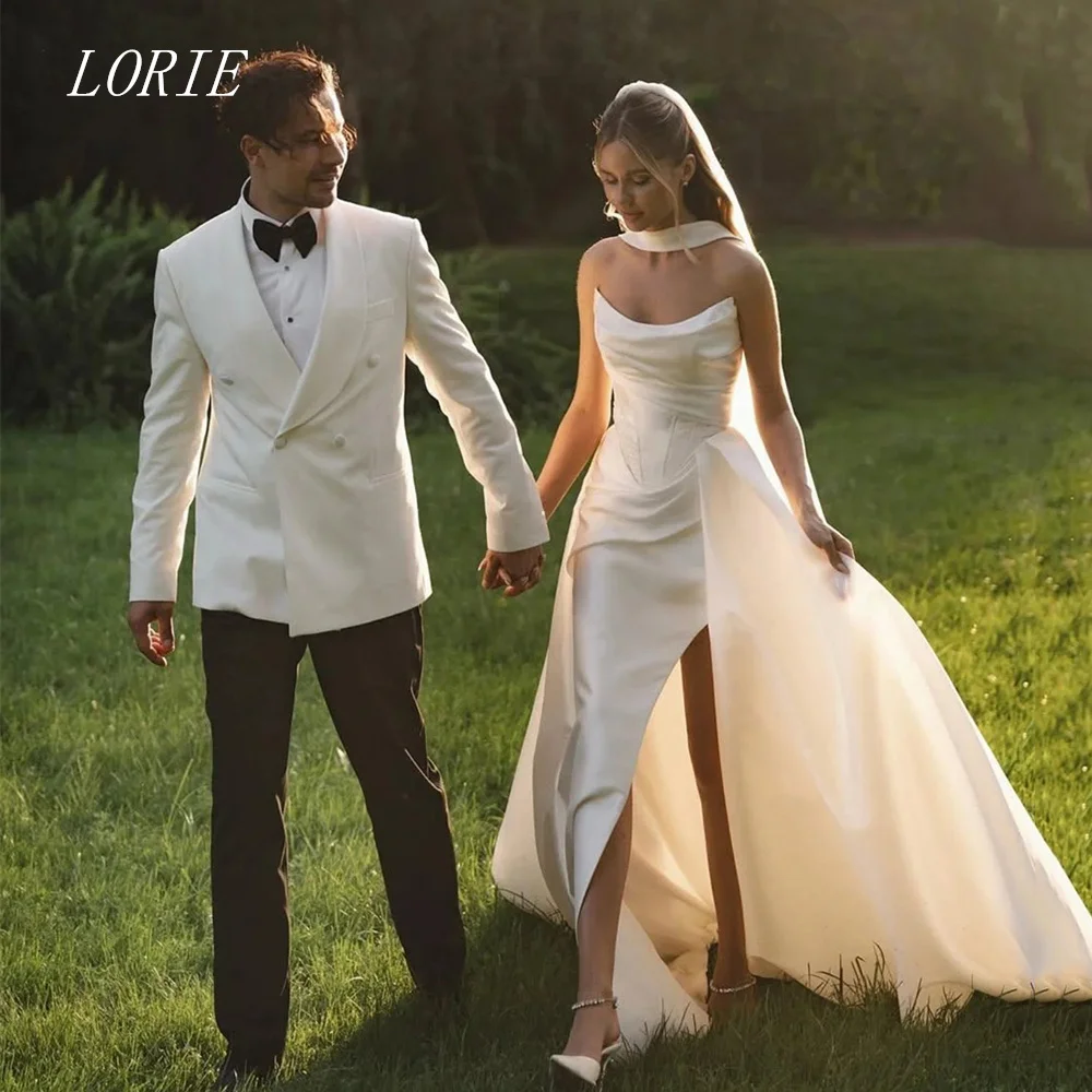 

LORIE Luxury Corset Mermaid Wedding Dress Off The Shoulder Bridal Dresses Boat Neck Side Silt Wedding Gown Customized 2026